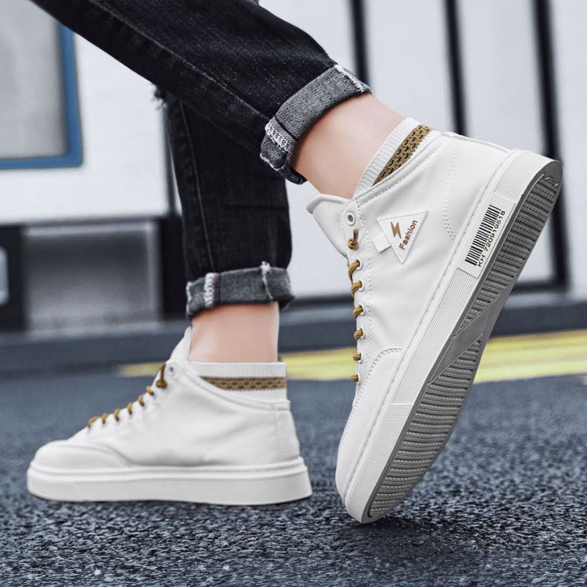 High-top Canvas Sneakers - Casual White Shoes