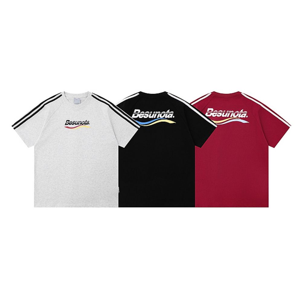 Hip-Hop American Street Side Striped Heavyweight Cotton Short Sleeve T-Shirt