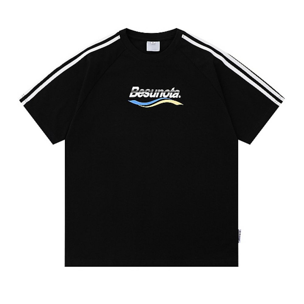 Hip-Hop American Street Side Striped Heavyweight Cotton Short Sleeve T-Shirt