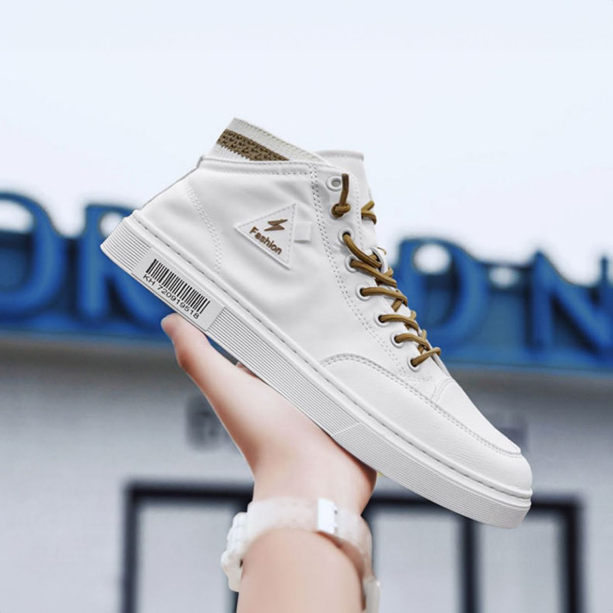 High-top Canvas Sneakers - Casual White Shoes