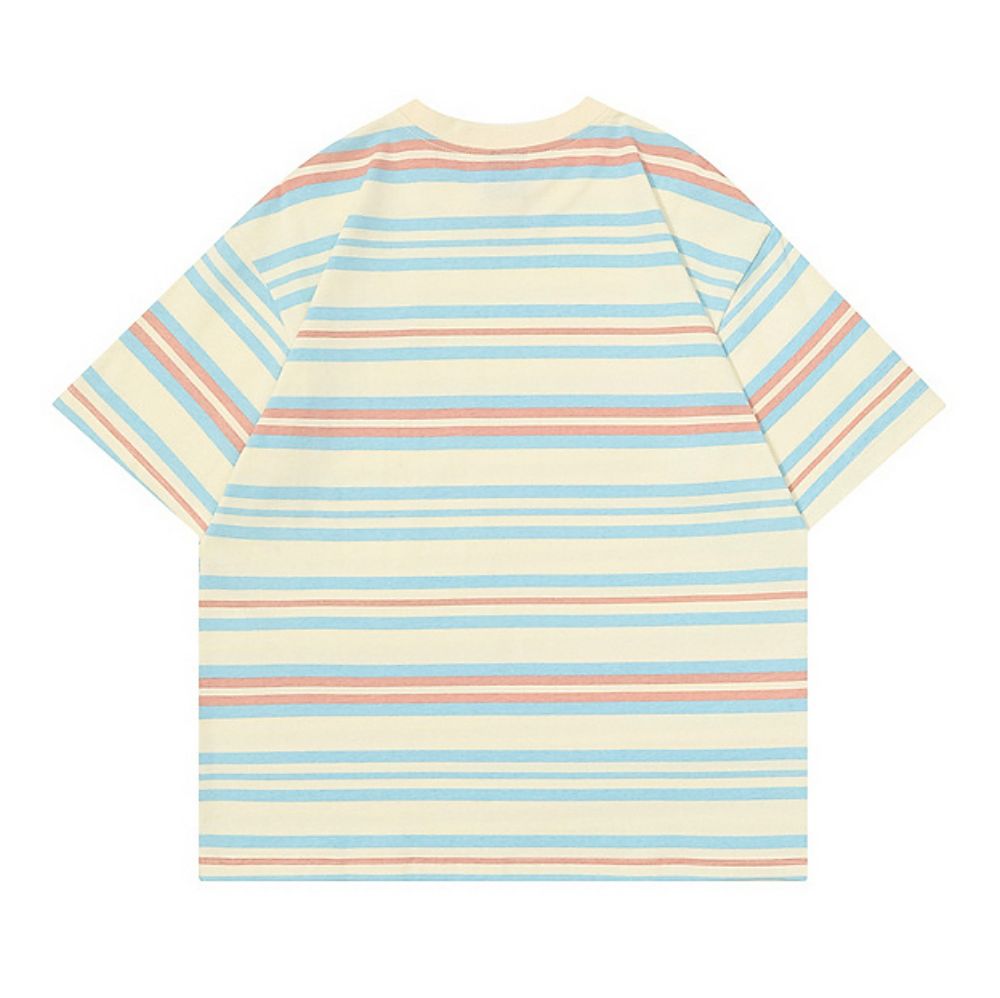 Hip-Hop Street Retro Heavyweight Cotton Striped Short Sleeve T-Shirt   