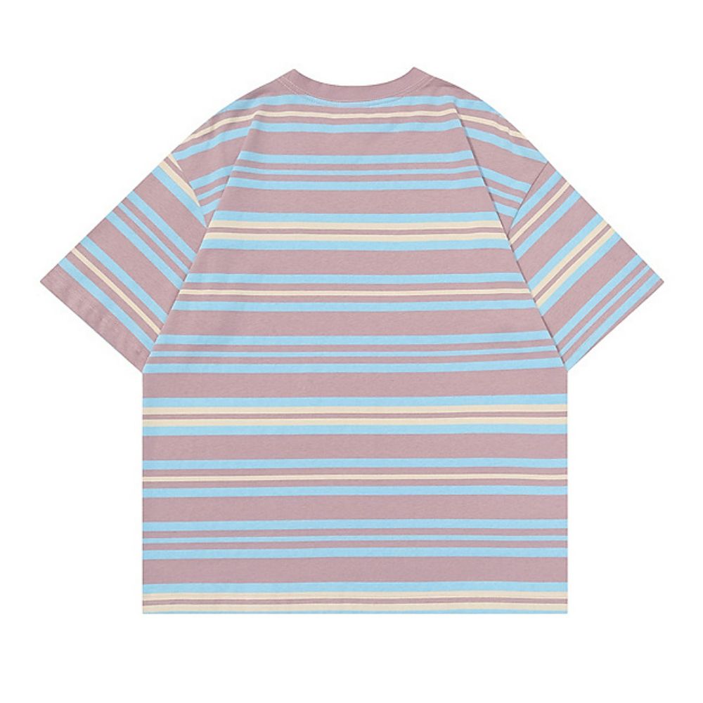 Hip-Hop Street Retro Heavyweight Cotton Striped Short Sleeve T-Shirt   