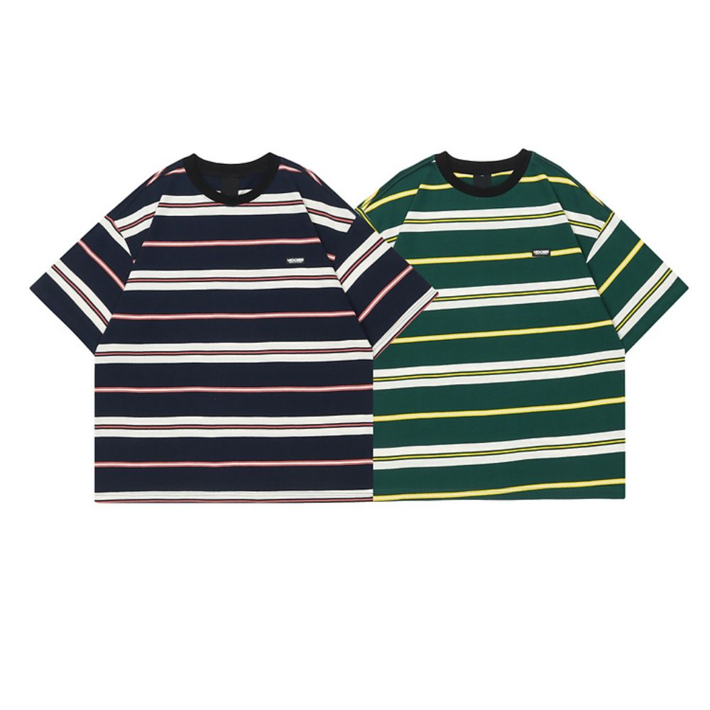 260G Heavyweight American Oversize Cotton Striped T-Shirt   