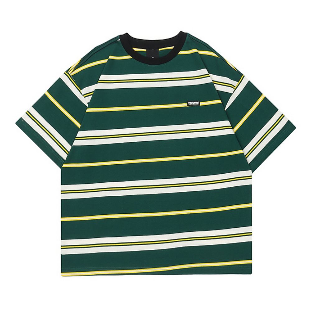 260G Heavyweight American Oversize Cotton Striped T-Shirt   