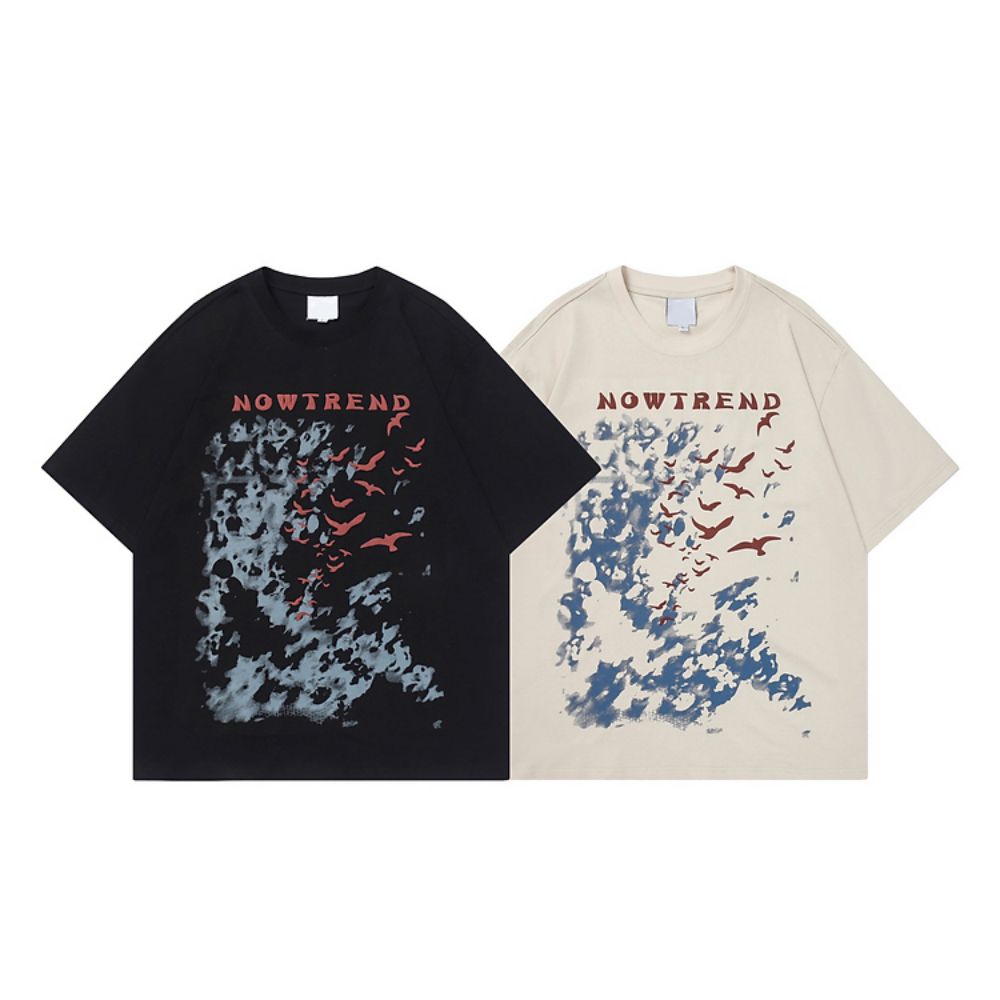 250G Heavyweight Retro Print Cotton Short Sleeve T-Shirt