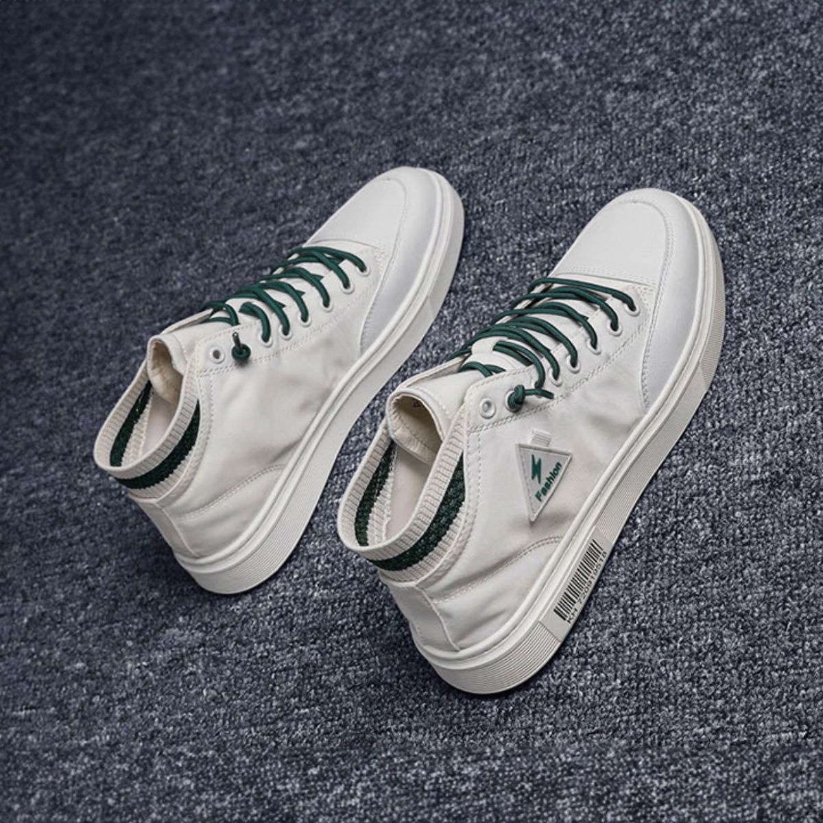 High-top Canvas Sneakers - Casual White Shoes-green