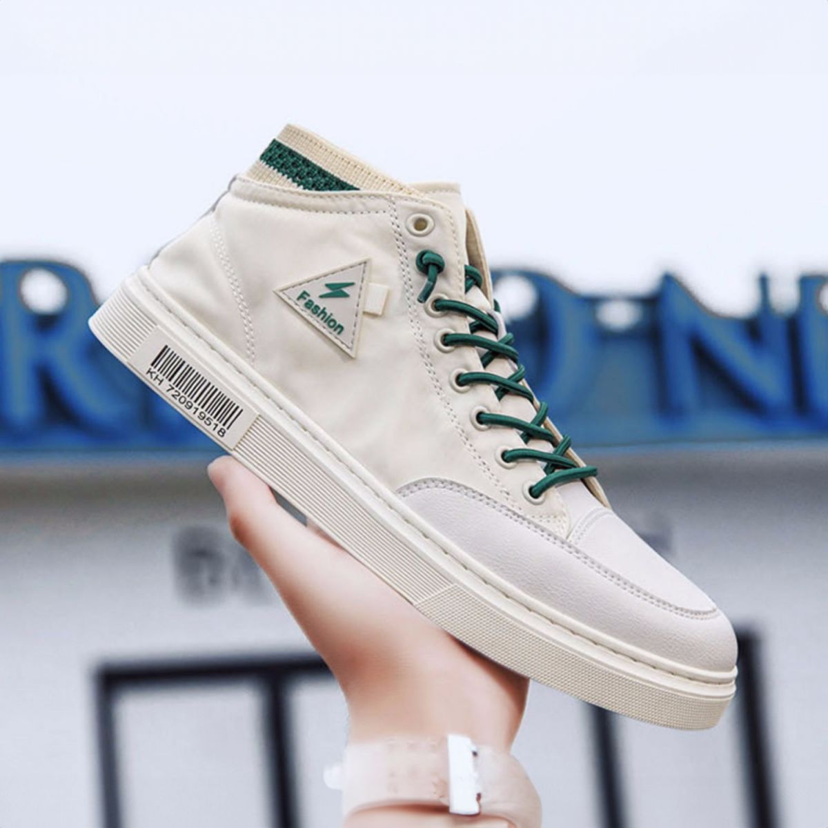 High-top Canvas Sneakers - Casual White Shoes-green