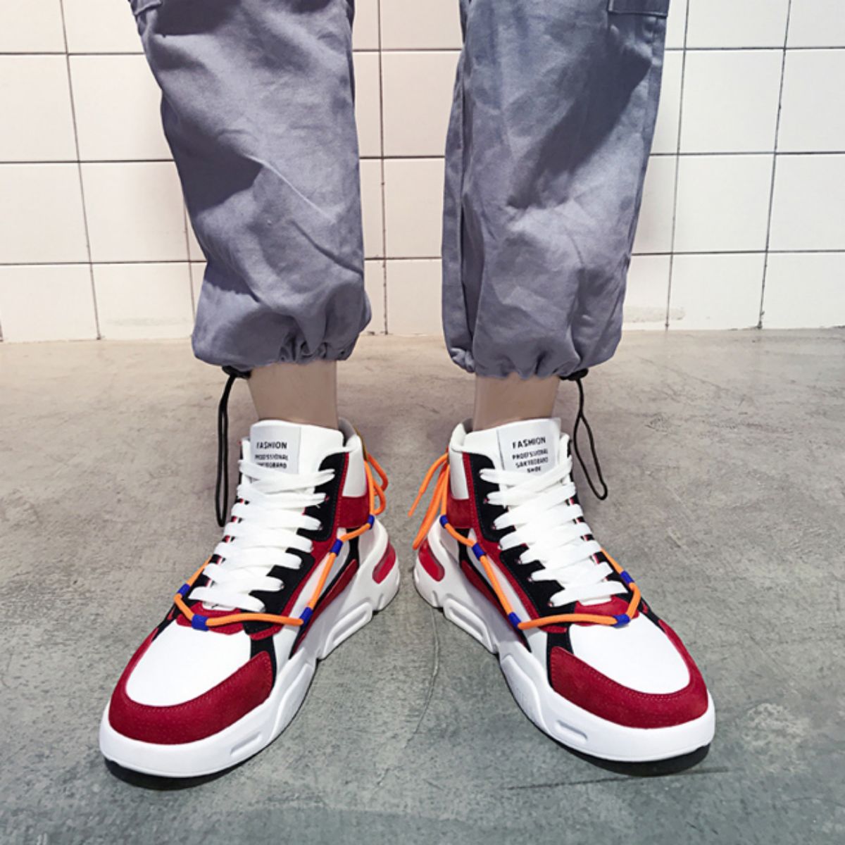 Trendy High-Top Skate Shoes - Versatile and Casual-red