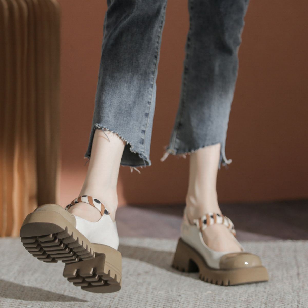 Height Increasing Thick Sole Mary Jane Shoes - Chunky High Heel Small Leather Shoes