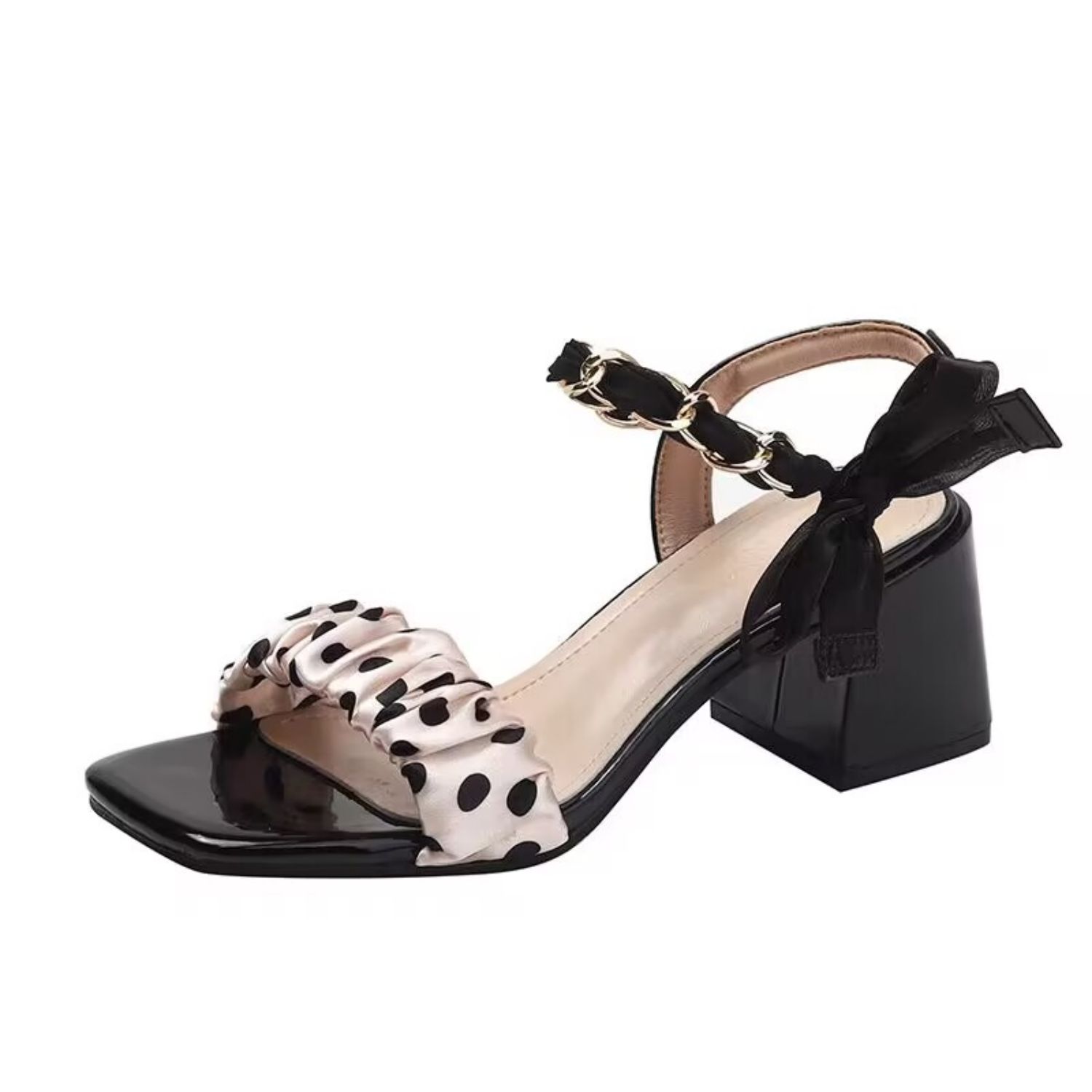 Black High Heel Sandals with Ankle Strap and Butterfly Bow