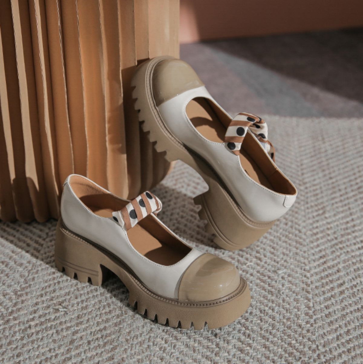 Height Increasing Thick Sole Mary Jane Shoes - Chunky High Heel Small Leather Shoes
