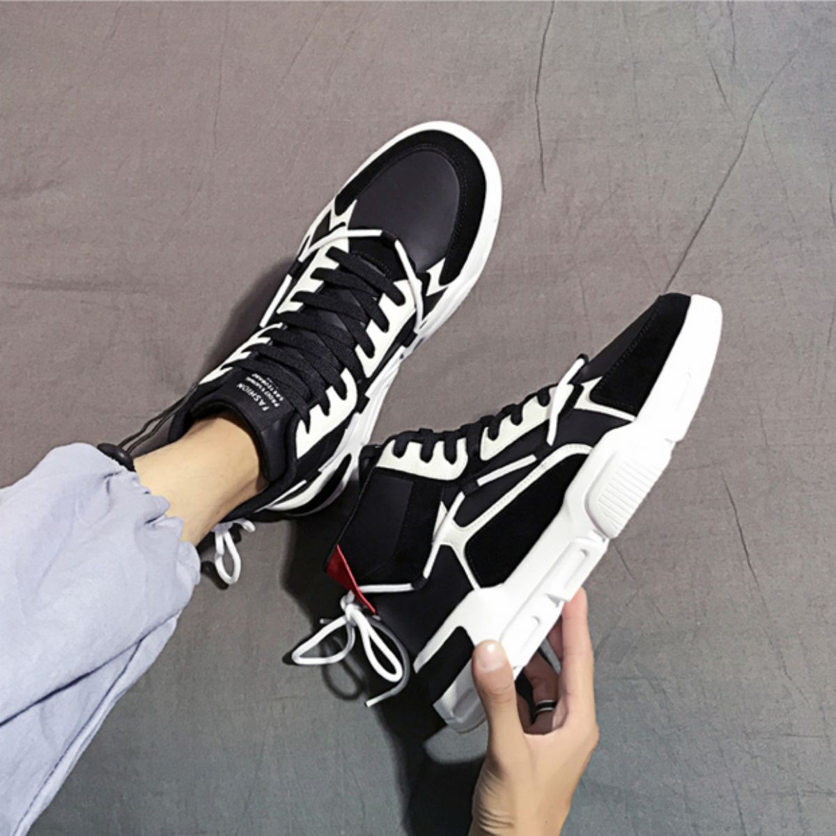Trendy High-Top Skate Shoes - Versatile and Casual-black