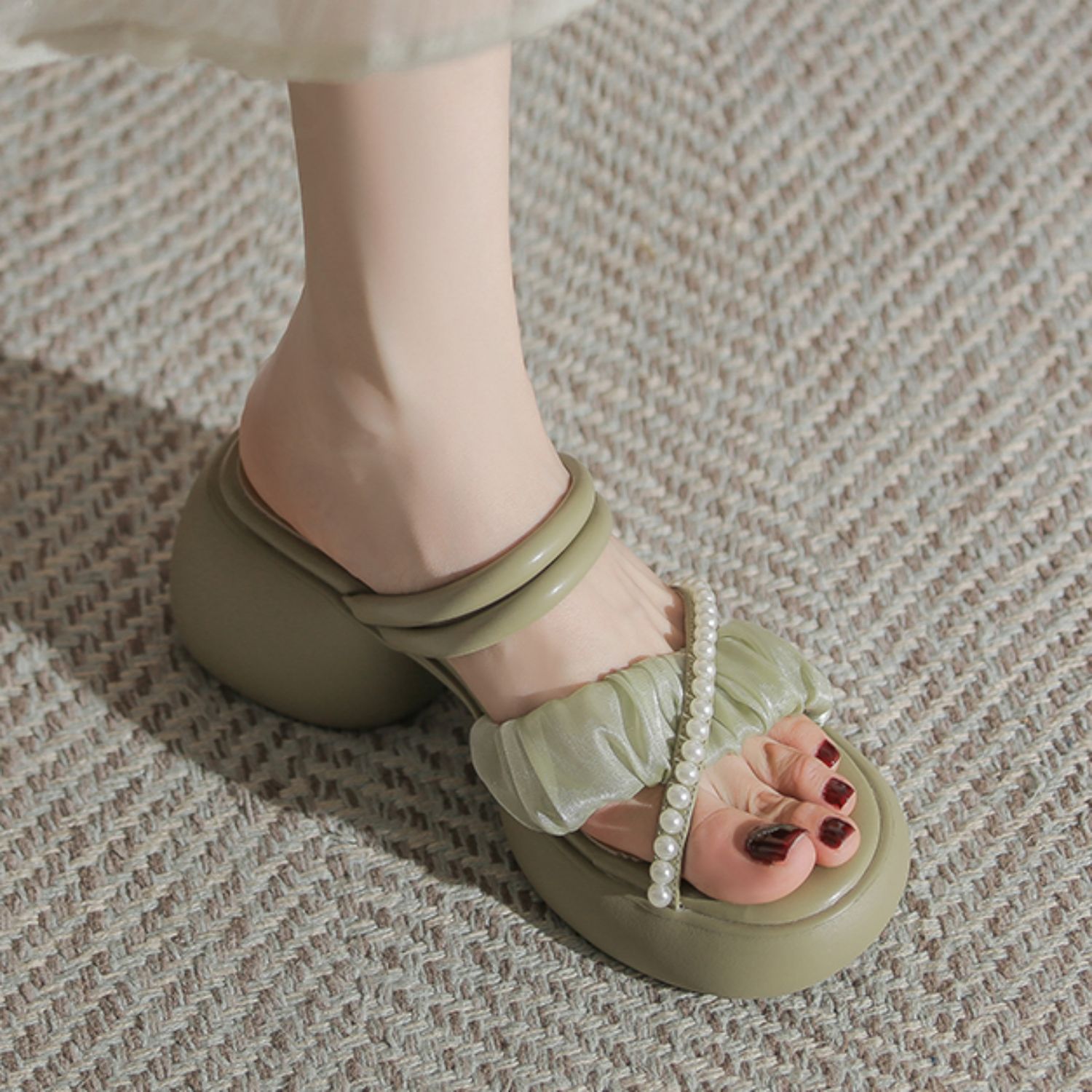 Sheepskin Platform Thick-soled Chunky Heeled Sandals - Women's Summer Slippers