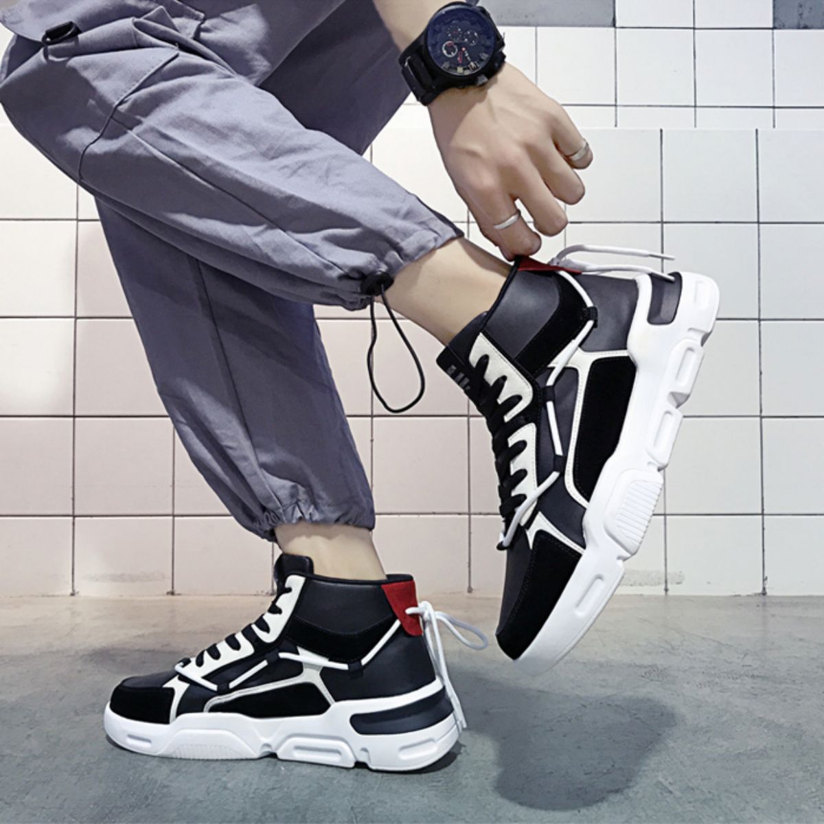Trendy High-Top Skate Shoes - Versatile and Casual-black