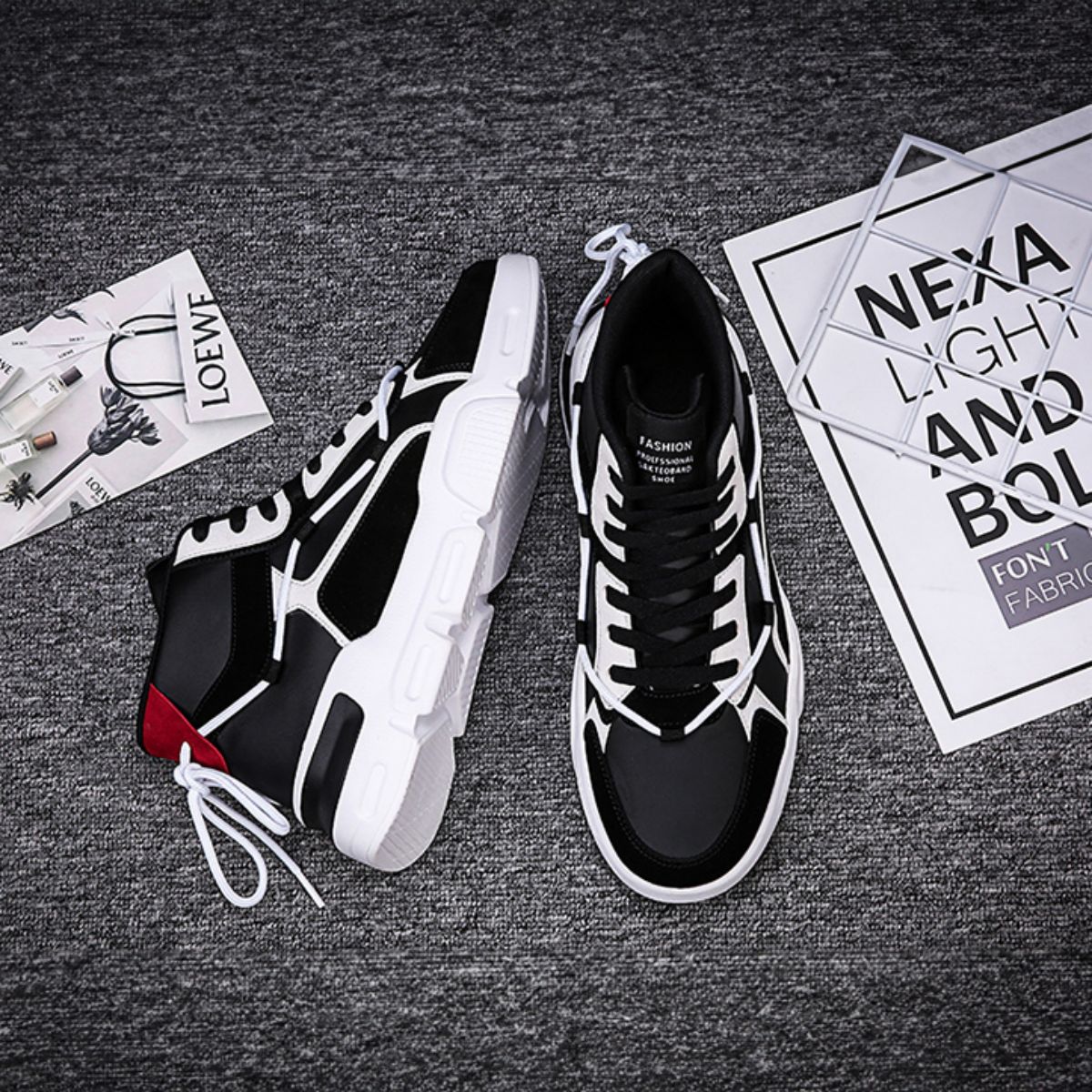 Trendy High-Top Skate Shoes - Versatile and Casual-black