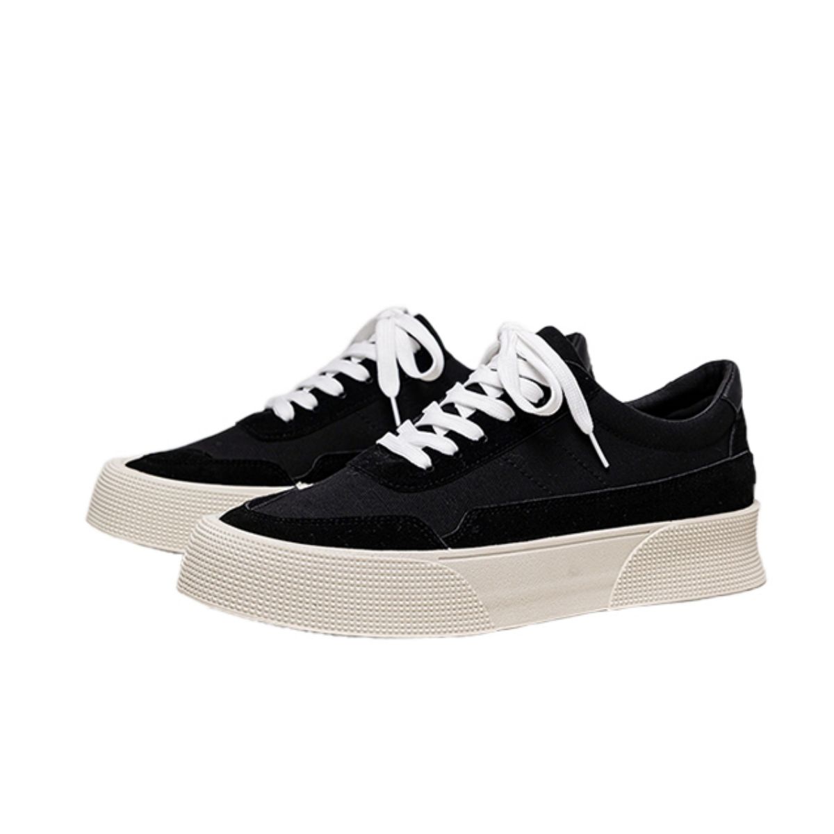 Men's Thin-soled Trendy Shoes - Versatile Thick-bottom Flat Canvas Shoes-black