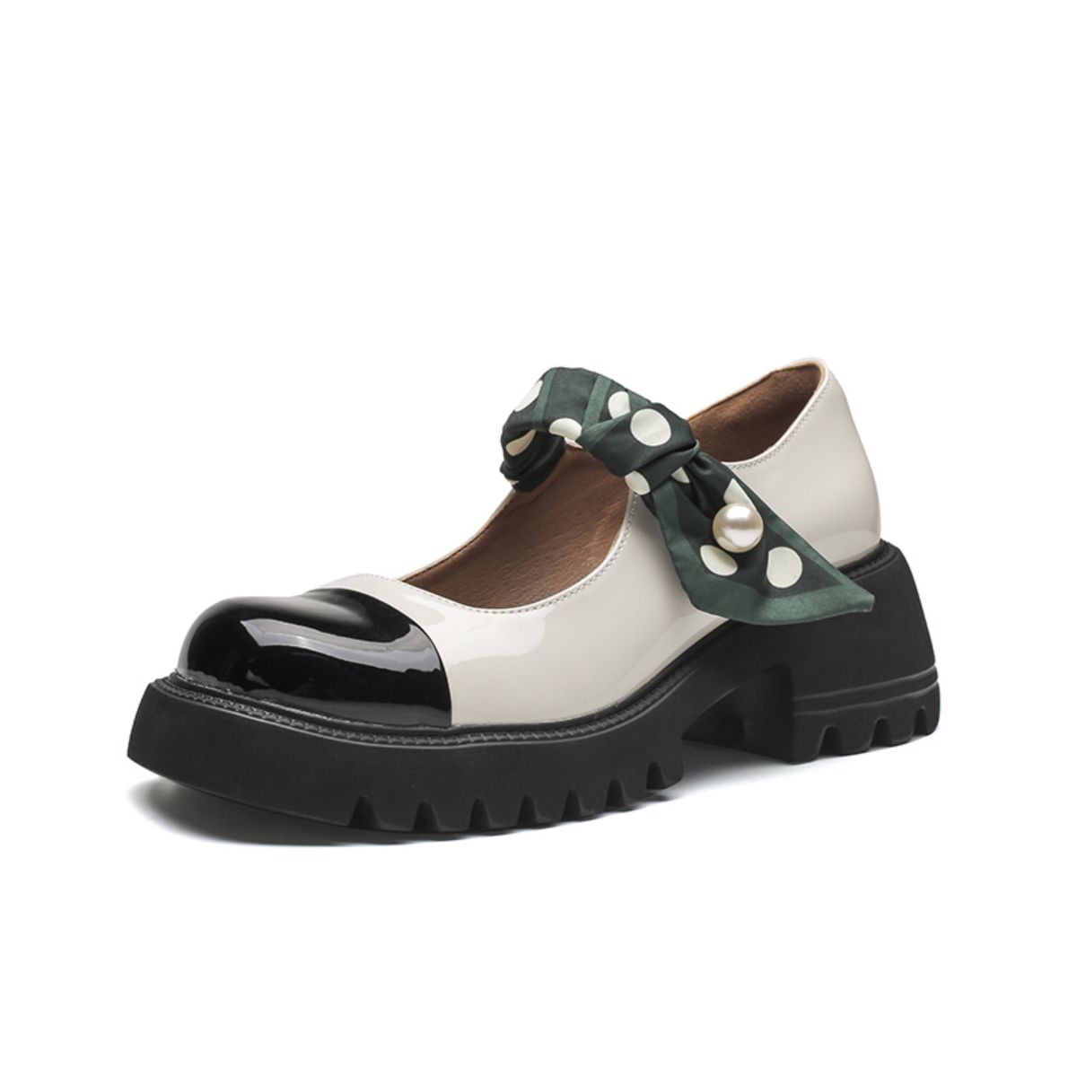 Height Increasing Thick Sole Mary Jane Shoes - Chunky High Heel Small Leather Shoes-black