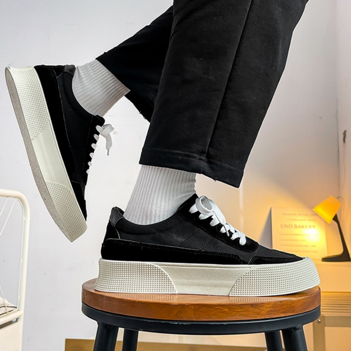 Men's Thin-soled Trendy Shoes - Versatile Thick-bottom Flat Canvas Shoes-black
