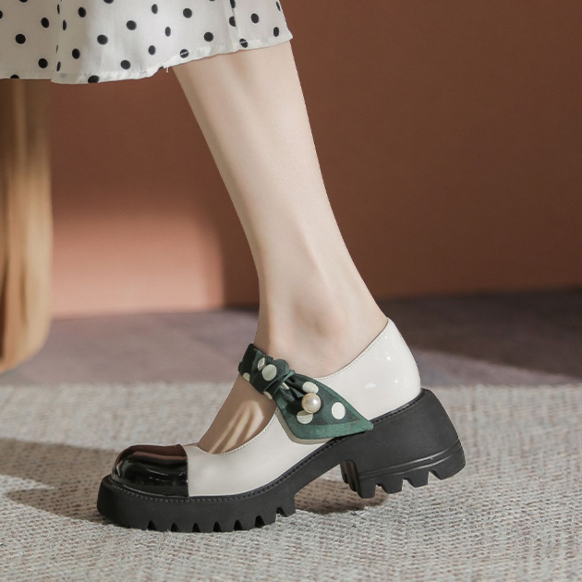 Height Increasing Thick Sole Mary Jane Shoes - Chunky High Heel Small Leather Shoes-black