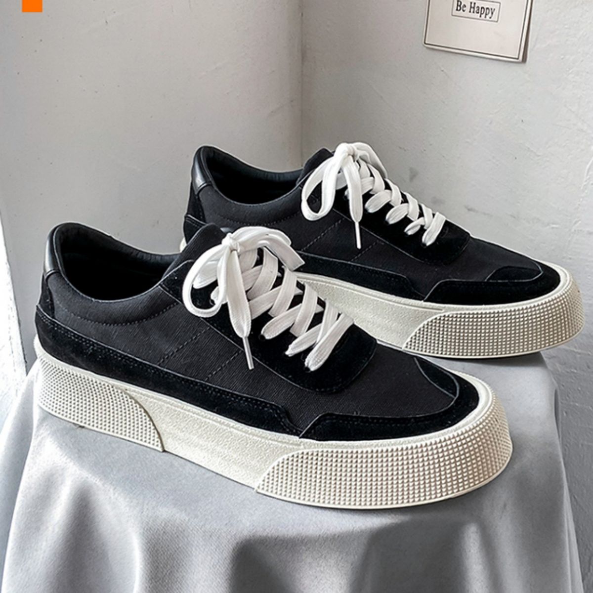Men's Thin-soled Trendy Shoes - Versatile Thick-bottom Flat Canvas Shoes-black