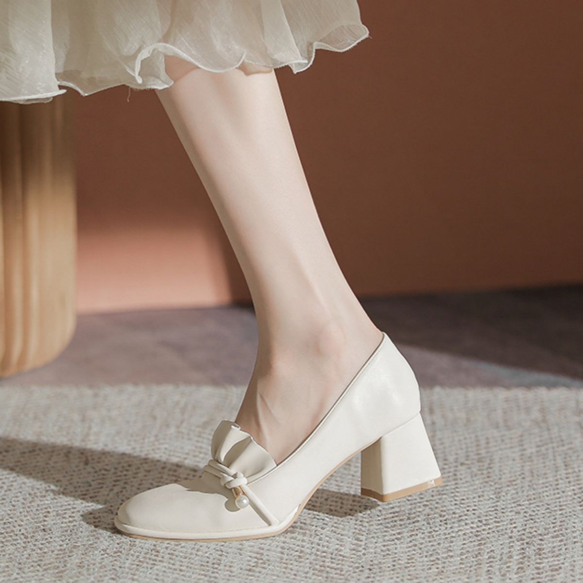 Chunky/Mid-Heel Fashion Pearl Mary Jane Shoes