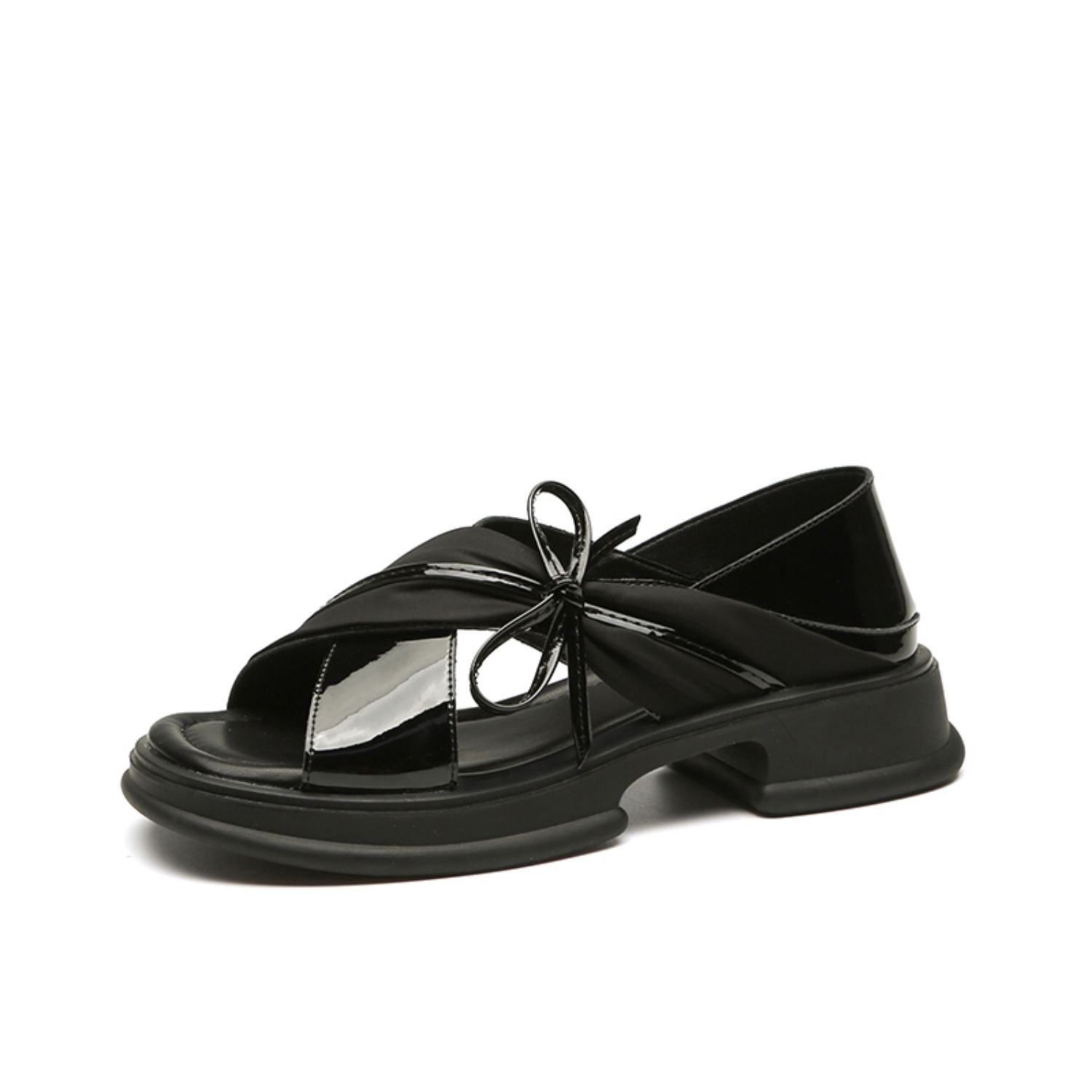 Genuine Leather Sandals with Chunky Platform Wedge Sole for Women-black