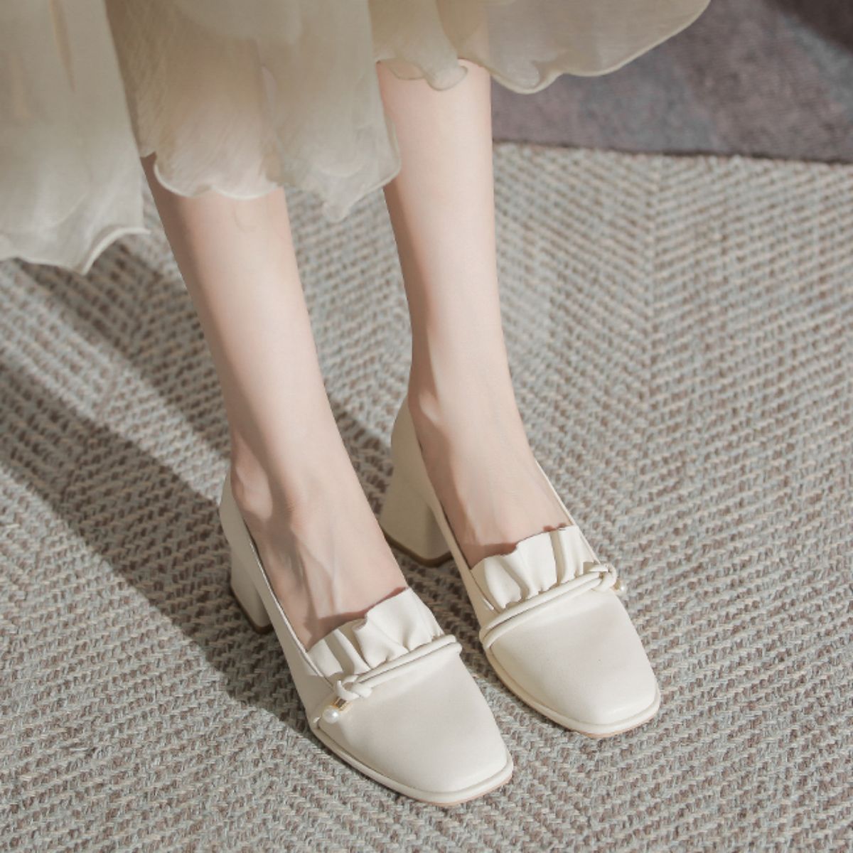Chunky/Mid-Heel Fashion Pearl Mary Jane Shoes