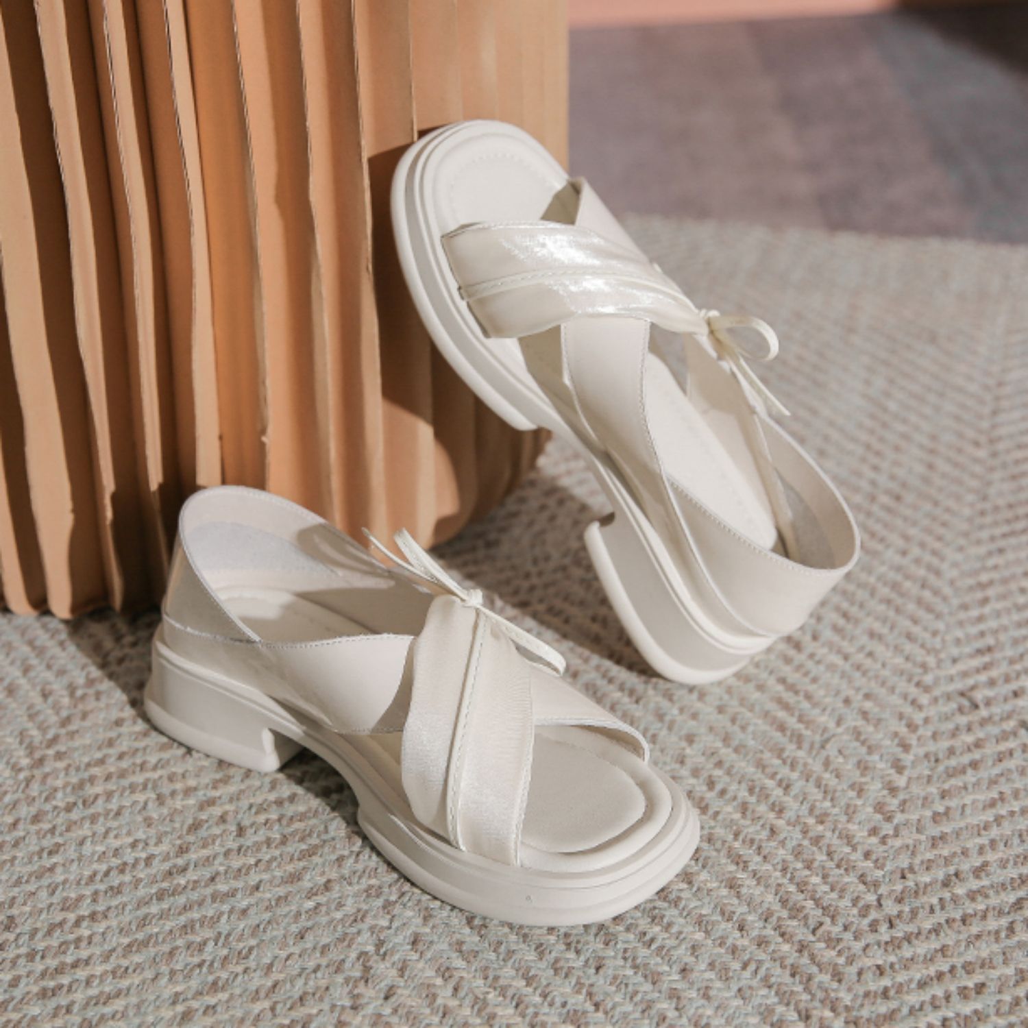 Genuine Leather Sandals with Chunky Platform Wedge Sole for Women