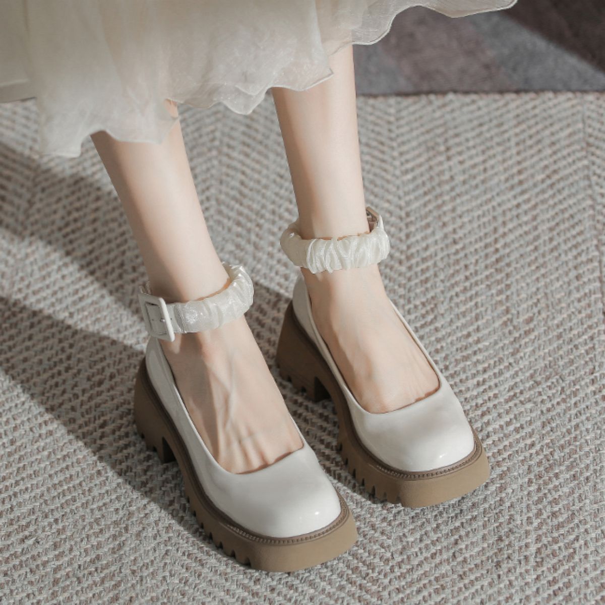 Small Leather High Heels with Thick Platform Mary Jane Shoes - Elevate Your Style