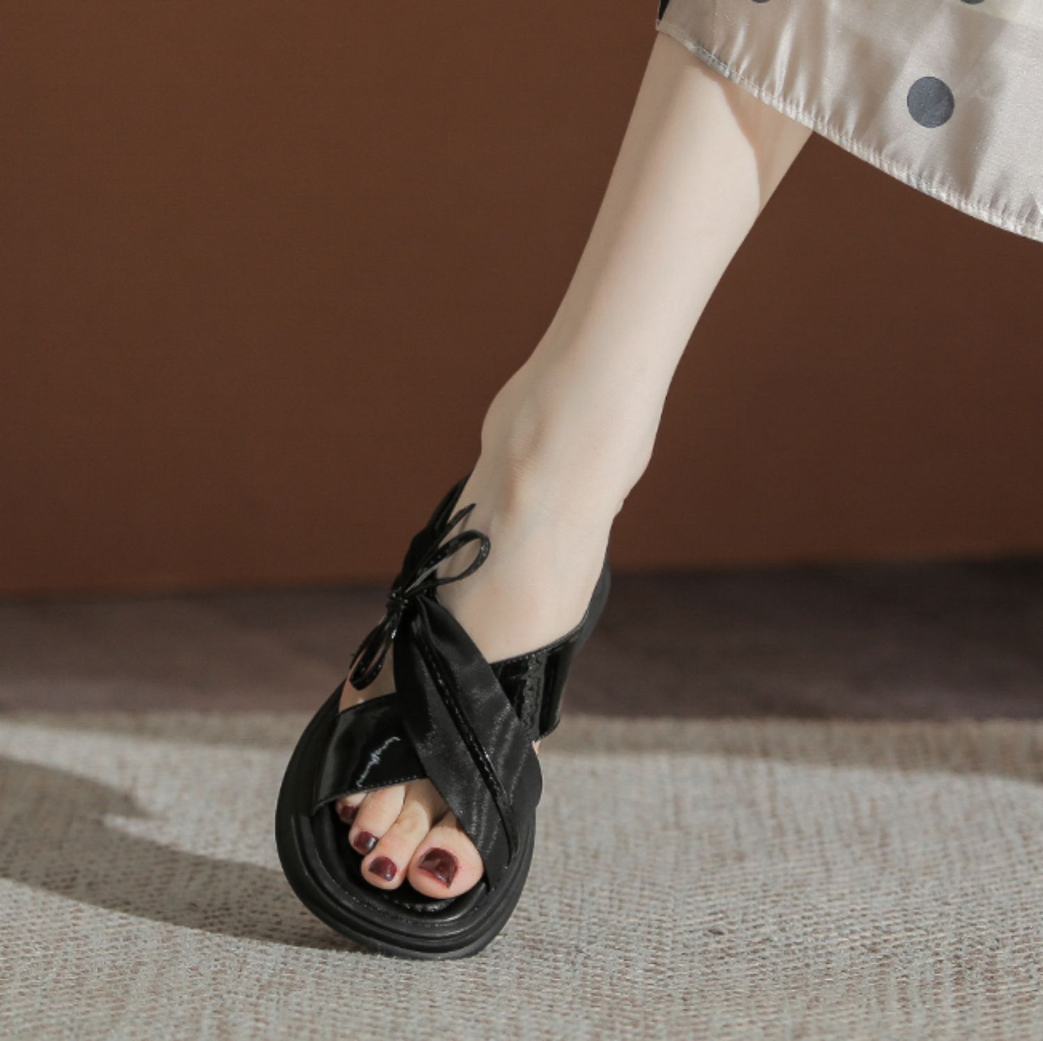 Genuine Leather Sandals with Chunky Platform Wedge Sole for Women-black