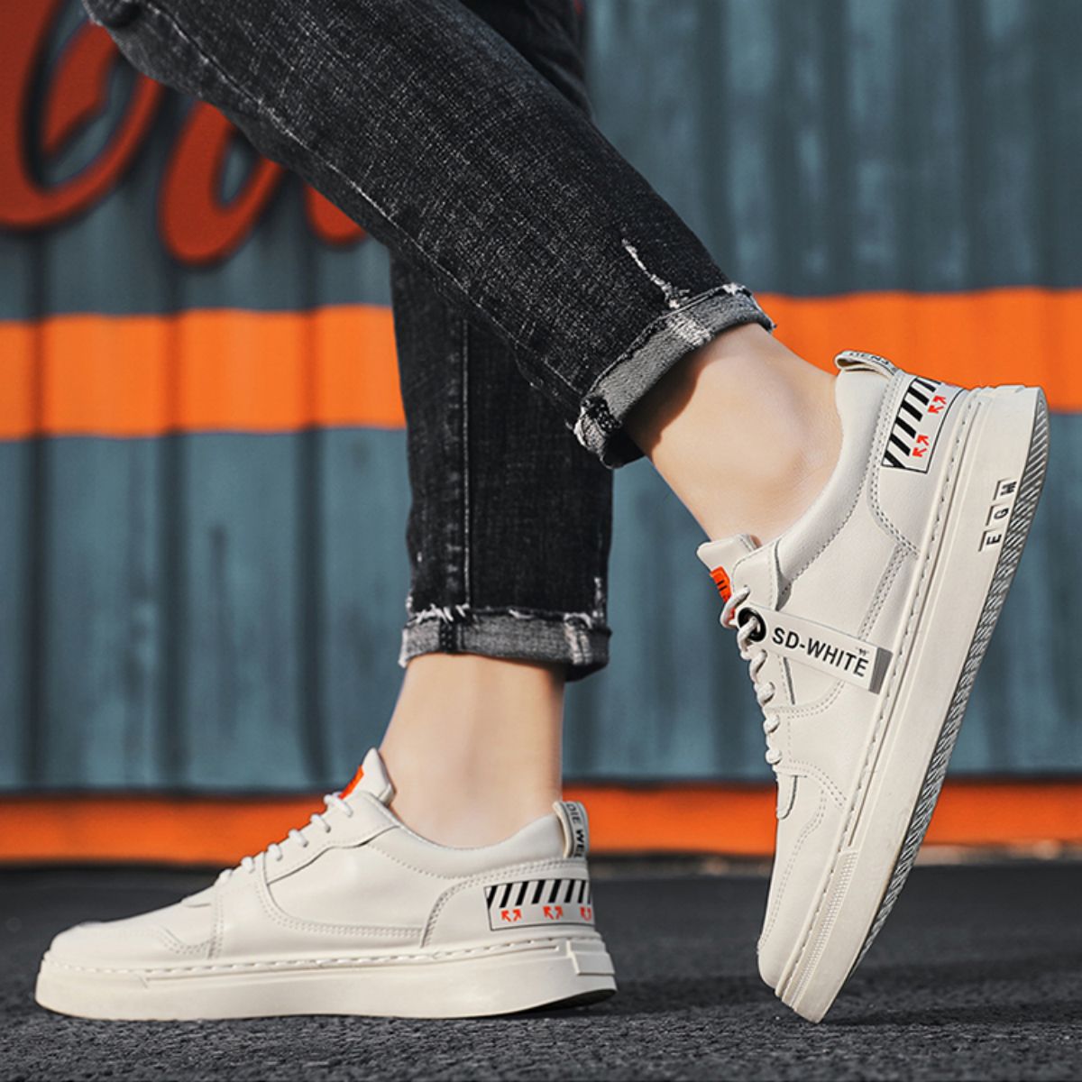 Versatile and Trendy Flat Sneakers - Casual White Shoes-Beige