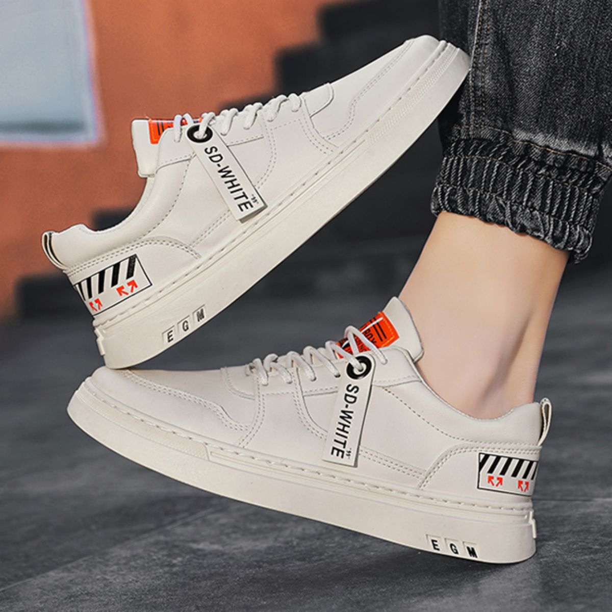 Versatile and Trendy Flat Sneakers - Casual White Shoes-Beige