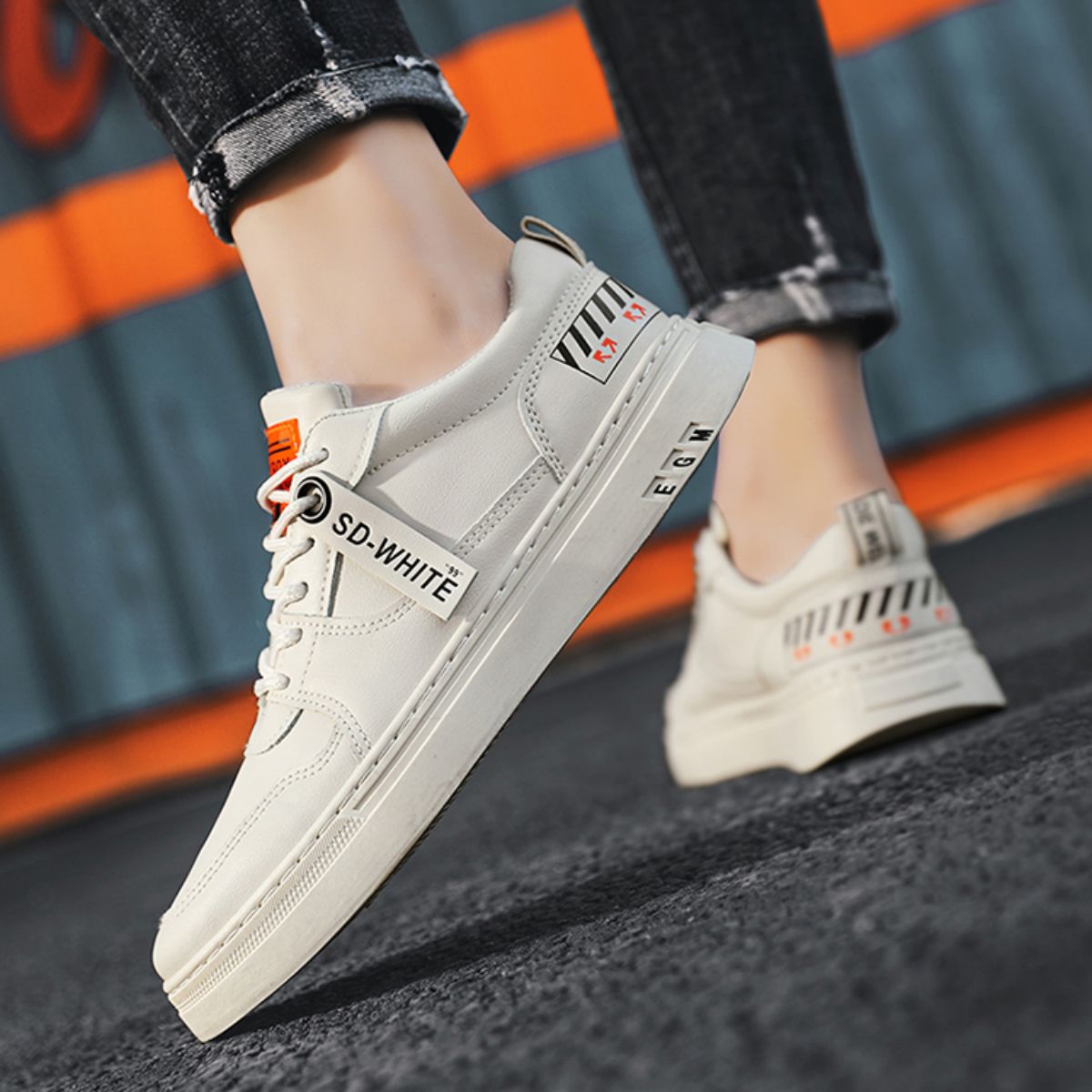Versatile and Trendy Flat Sneakers - Casual White Shoes-Beige