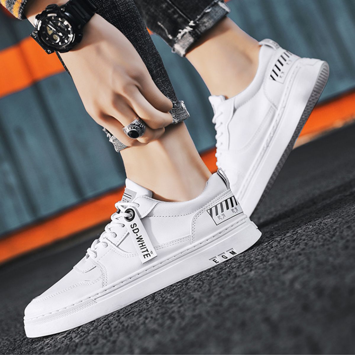Versatile and Trendy Flat Sneakers - Casual White Shoes
