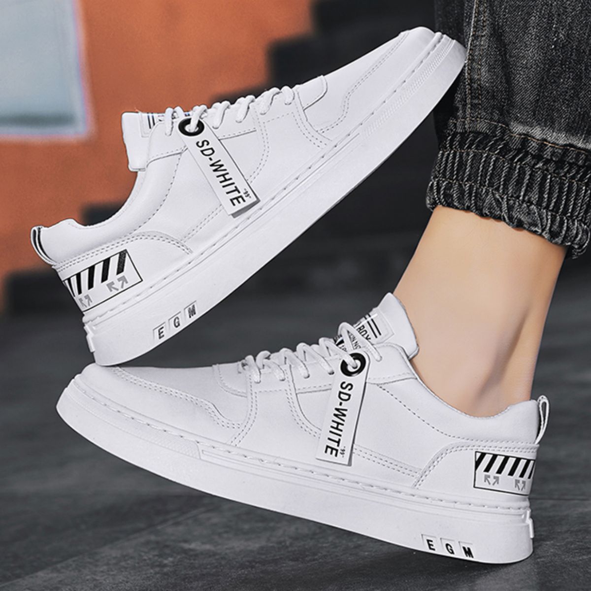 Versatile and Trendy Flat Sneakers - Casual White Shoes