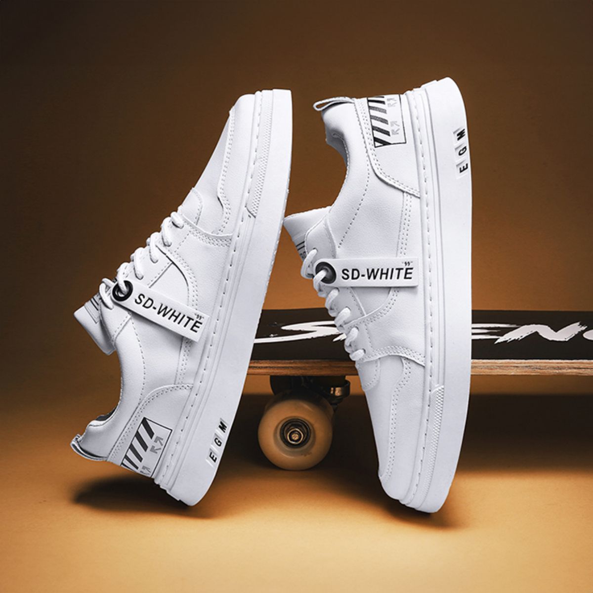 Versatile and Trendy Flat Sneakers - Casual White Shoes