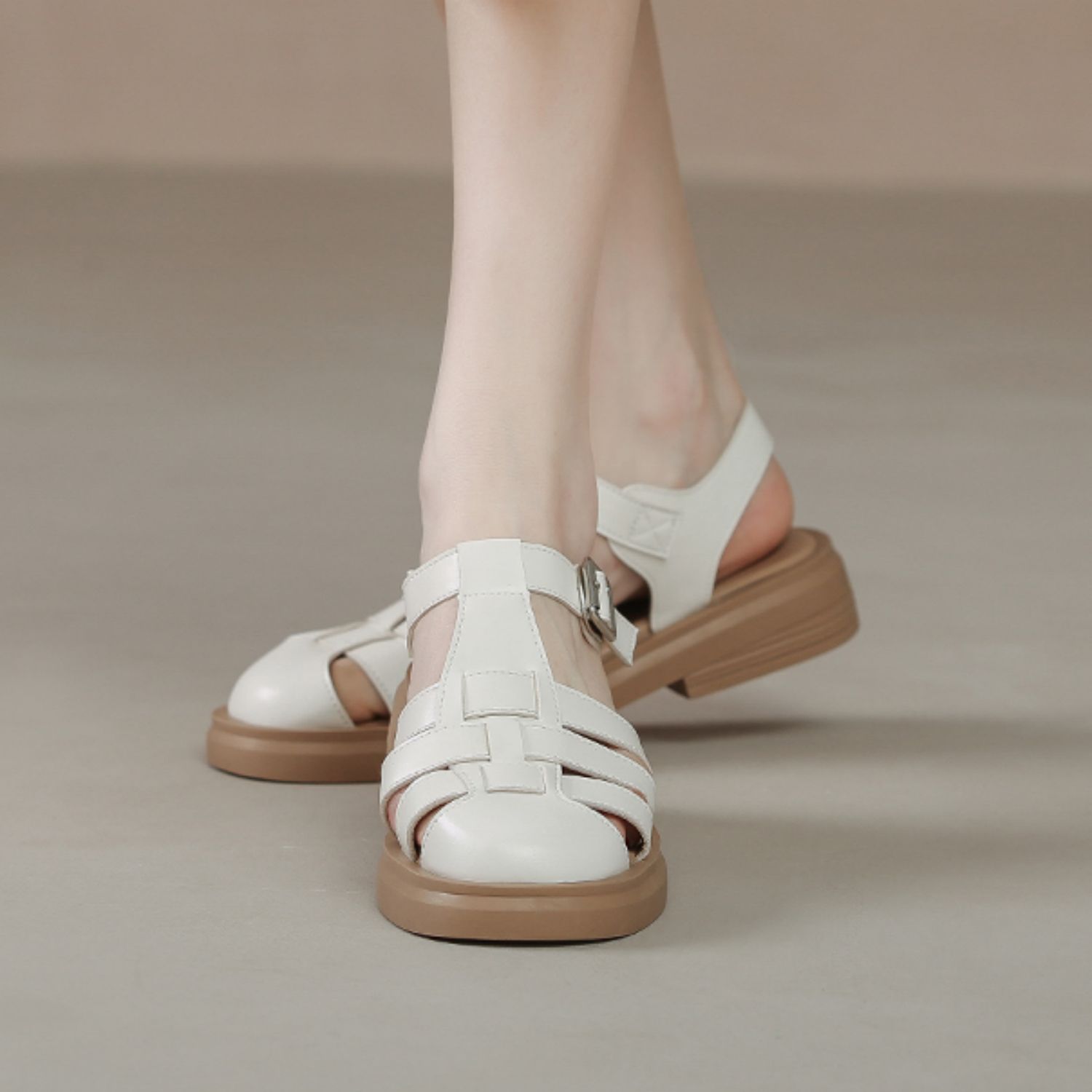 French Vintage Roman Sandals with Thick Platform Sole