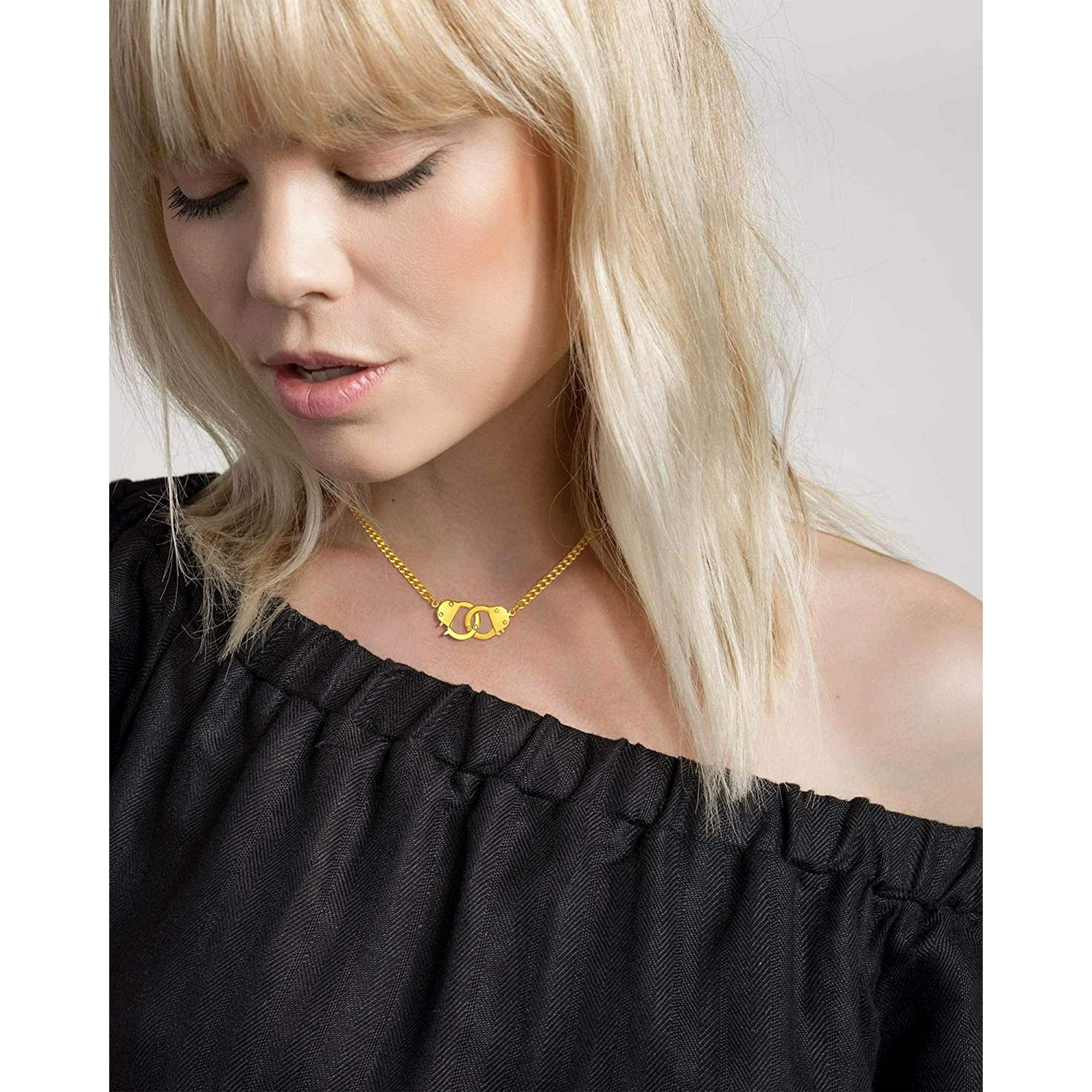 FindChic Handcuffs Choker Cuban Chain Necklaces Infinity Love for Women Stainless Steel Jewelry Gift for Her Birthday Christmas, 14inch