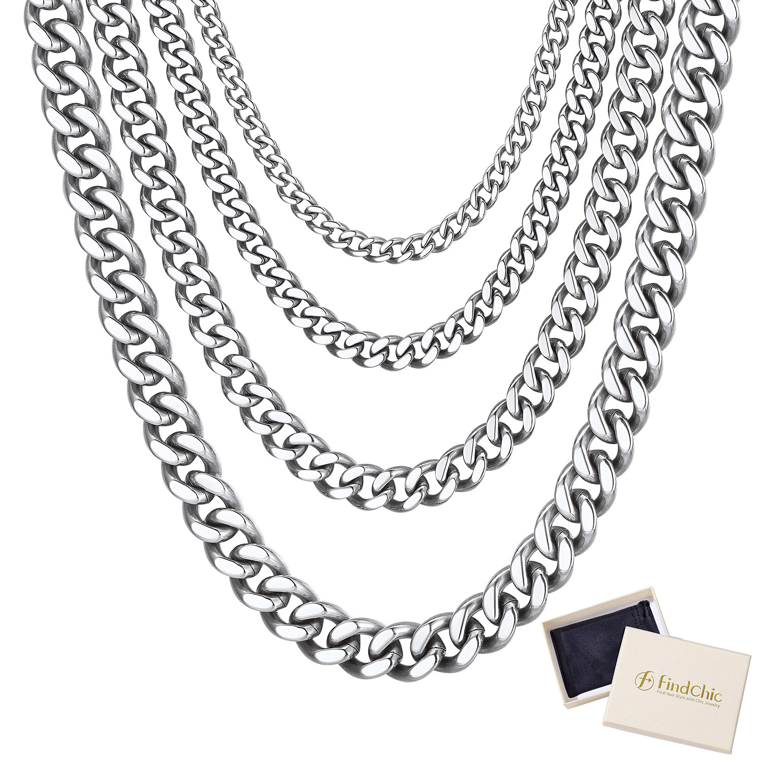 FindChic Gold/Silver/Black Chain for Mens Necklaces Stainless Steel Hip Hop Chunky Cuban Link Gifts for Dad Father's Day Birthday