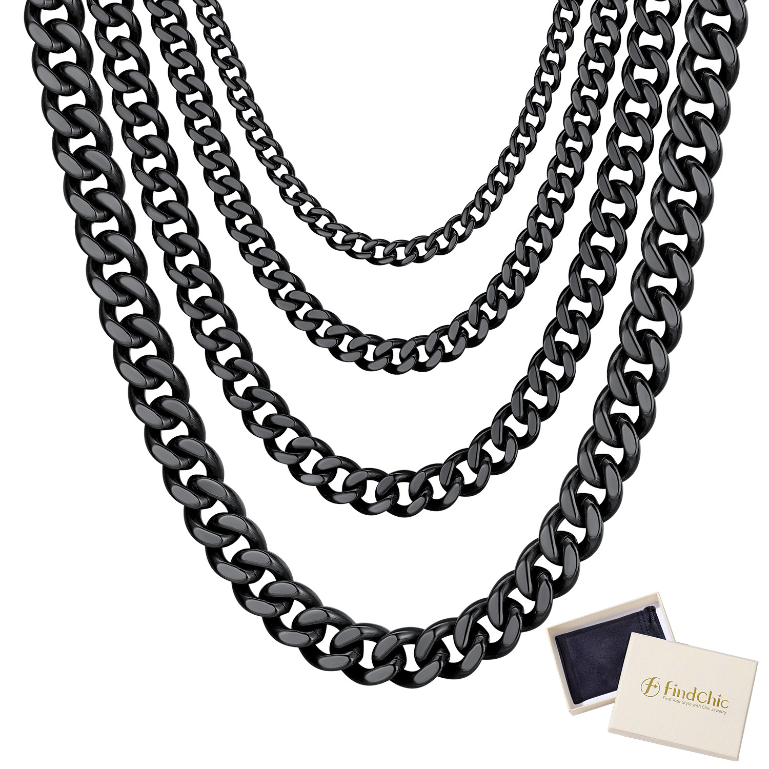 FindChic Gold/Silver/Black Chain for Mens Necklaces Stainless Steel Hip Hop Chunky Cuban Link Gifts for Dad Father's Day Birthday