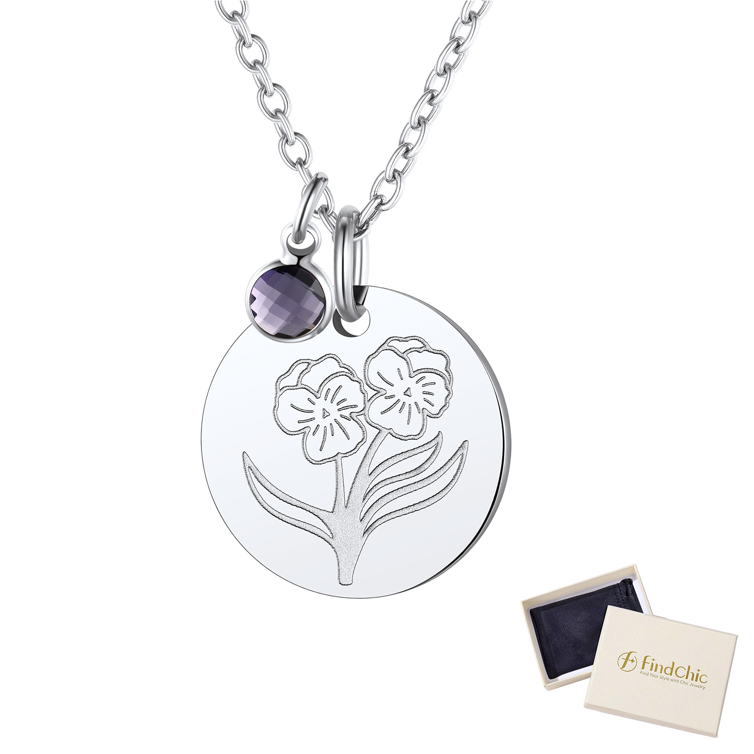 FindChic Birth Flower Necklaces for Women Stainless Steel Guardian Month Floral Carnation Pendant Necklace for Birthday Christmas Jewelry with Gift Box