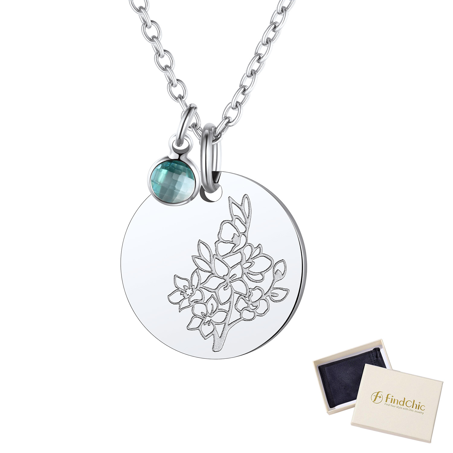FindChic Birth Flower Necklaces for Women Stainless Steel Guardian Month Floral Carnation Pendant Necklace for Birthday Christmas Jewelry with Gift Box