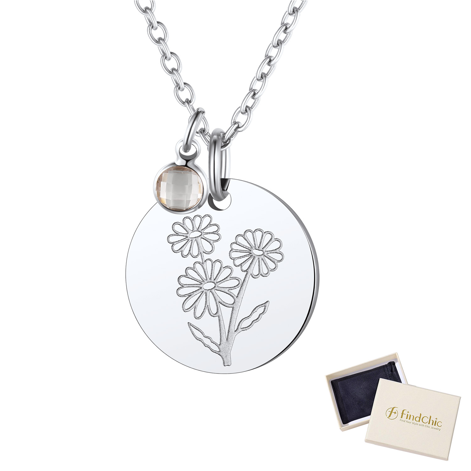FindChic Birth Flower Necklaces for Women Stainless Steel Guardian Month Floral Carnation Pendant Necklace for Birthday Christmas Jewelry with Gift Box
