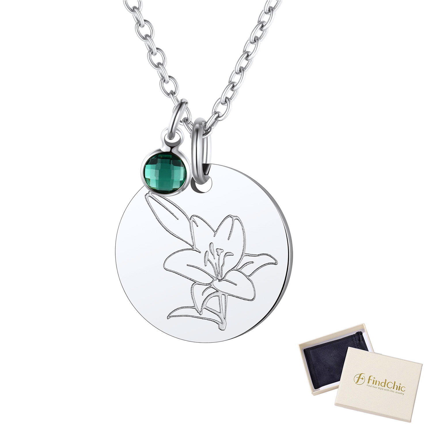 FindChic Birth Flower Necklaces for Women Stainless Steel Guardian Month Floral Carnation Pendant Necklace for Birthday Christmas Jewelry with Gift Box