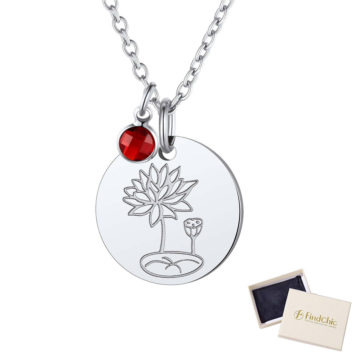 FindChic Birth Flower Necklaces for Women Stainless Steel Guardian Month Floral Carnation Pendant Necklace for Birthday Christmas Jewelry with Gift Box