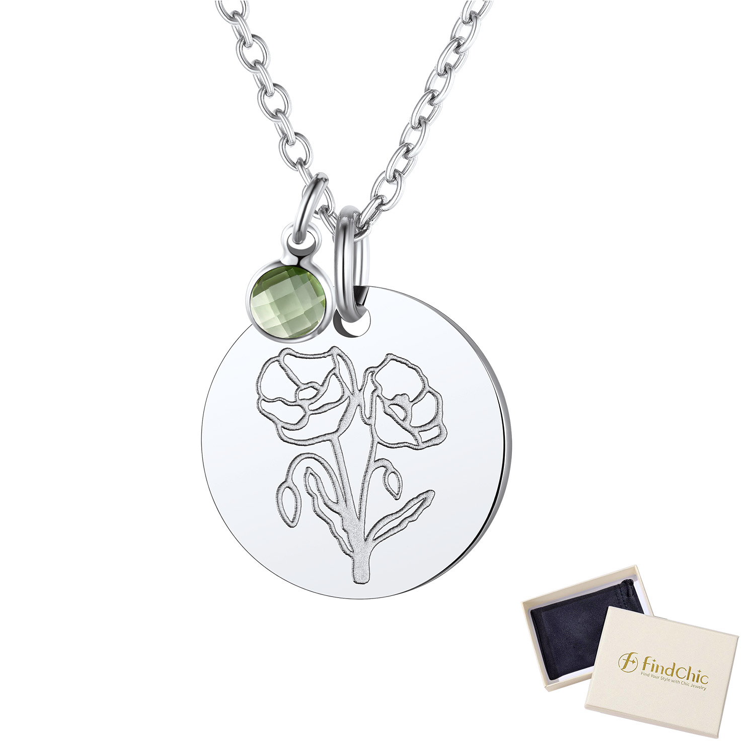 FindChic Birth Flower Necklaces for Women Stainless Steel Guardian Month Floral Carnation Pendant Necklace for Birthday Christmas Jewelry with Gift Box