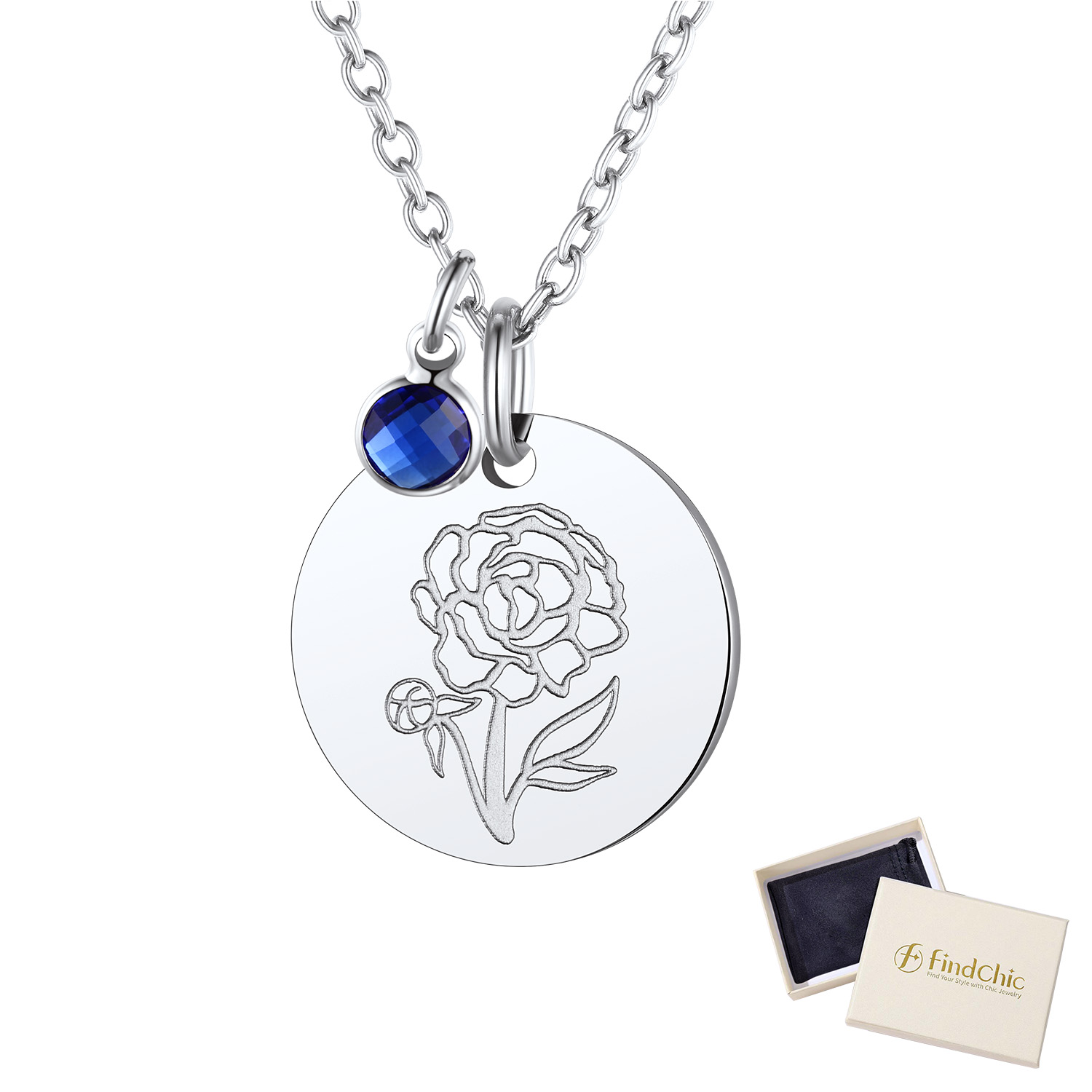 FindChic Birth Flower Necklaces for Women Stainless Steel Guardian Month Floral Carnation Pendant Necklace for Birthday Christmas Jewelry with Gift Box