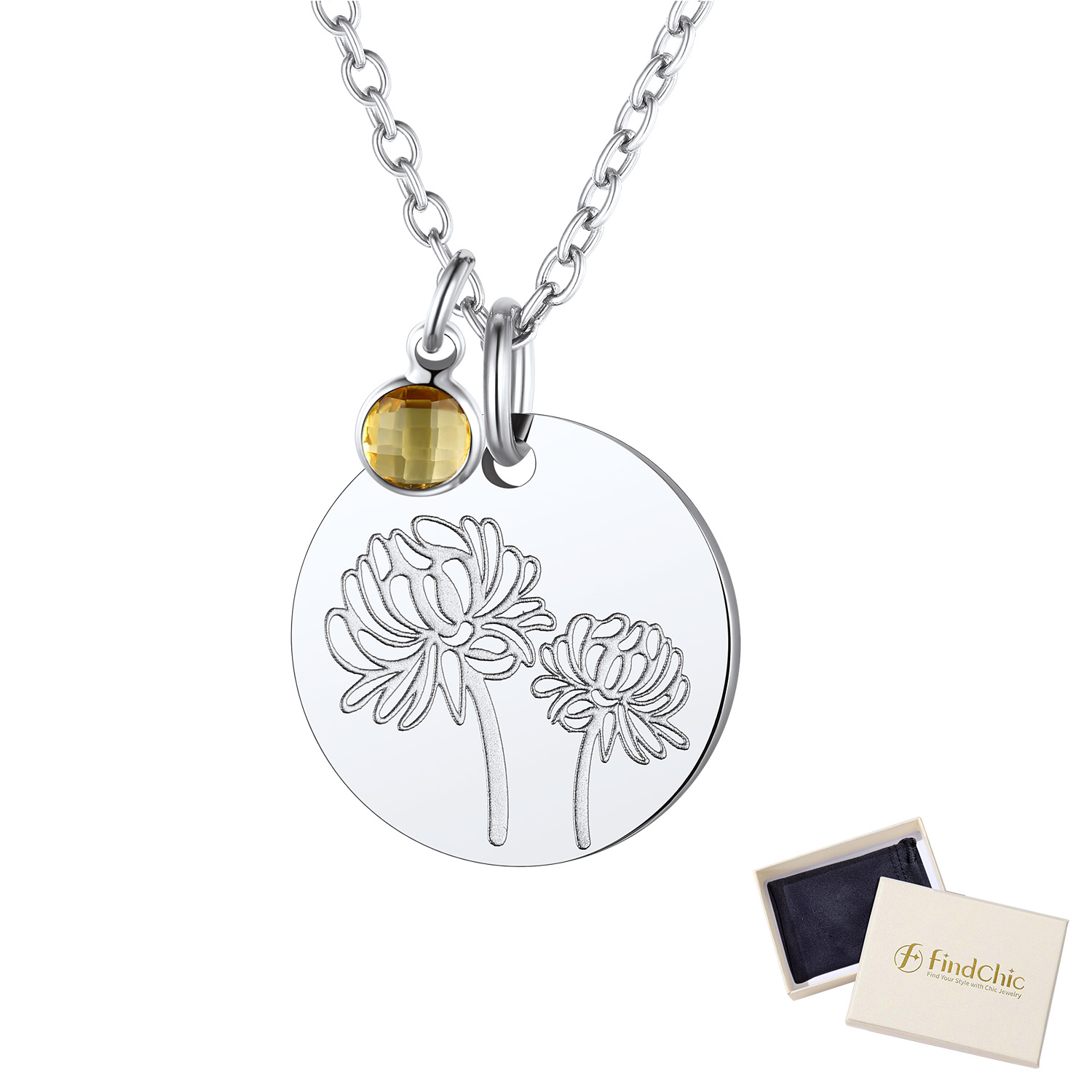 FindChic Birth Flower Necklaces for Women Stainless Steel Guardian Month Floral Carnation Pendant Necklace for Birthday Christmas Jewelry with Gift Box