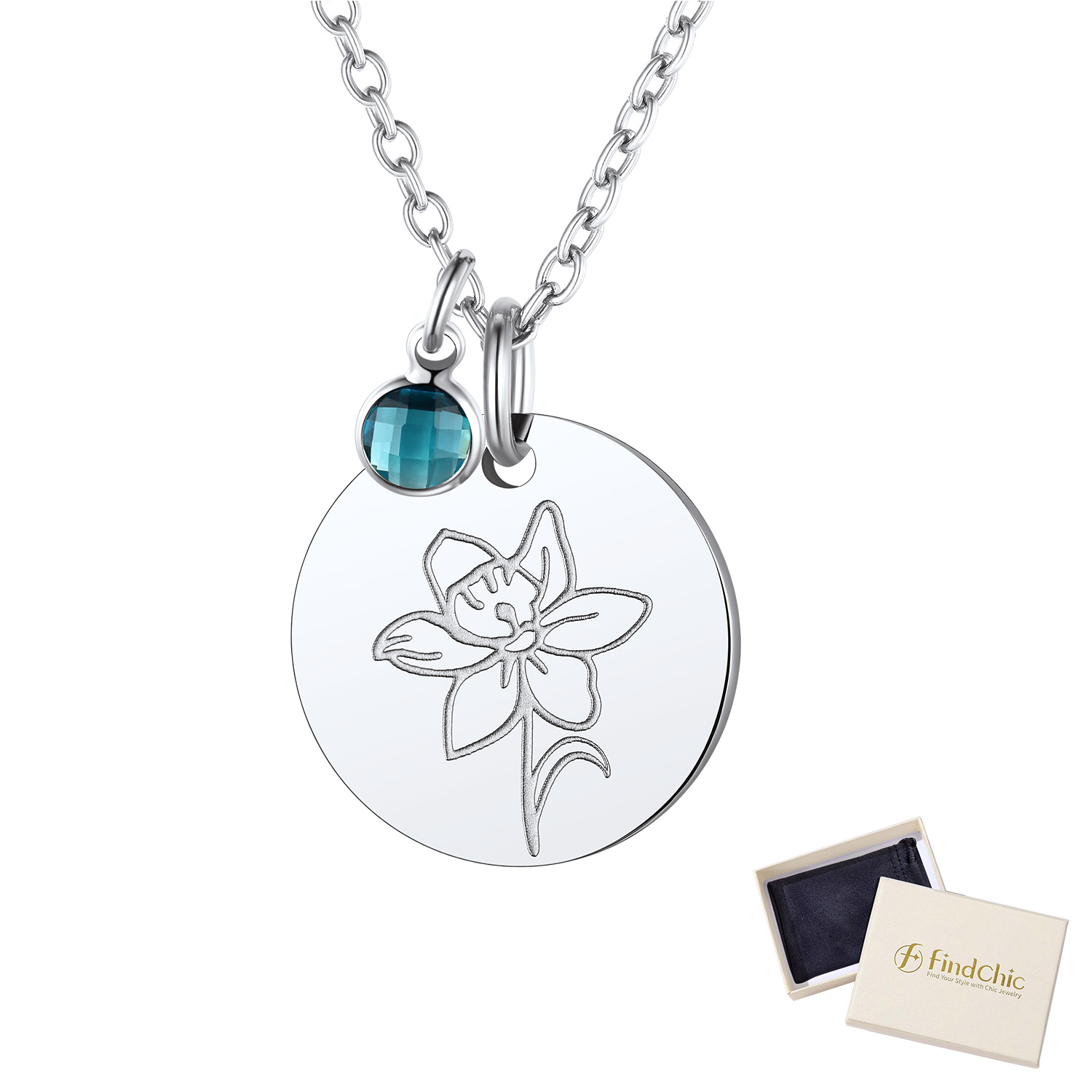 FindChic Birth Flower Necklaces for Women Stainless Steel Guardian Month Floral Carnation Pendant Necklace for Birthday Christmas Jewelry with Gift Box