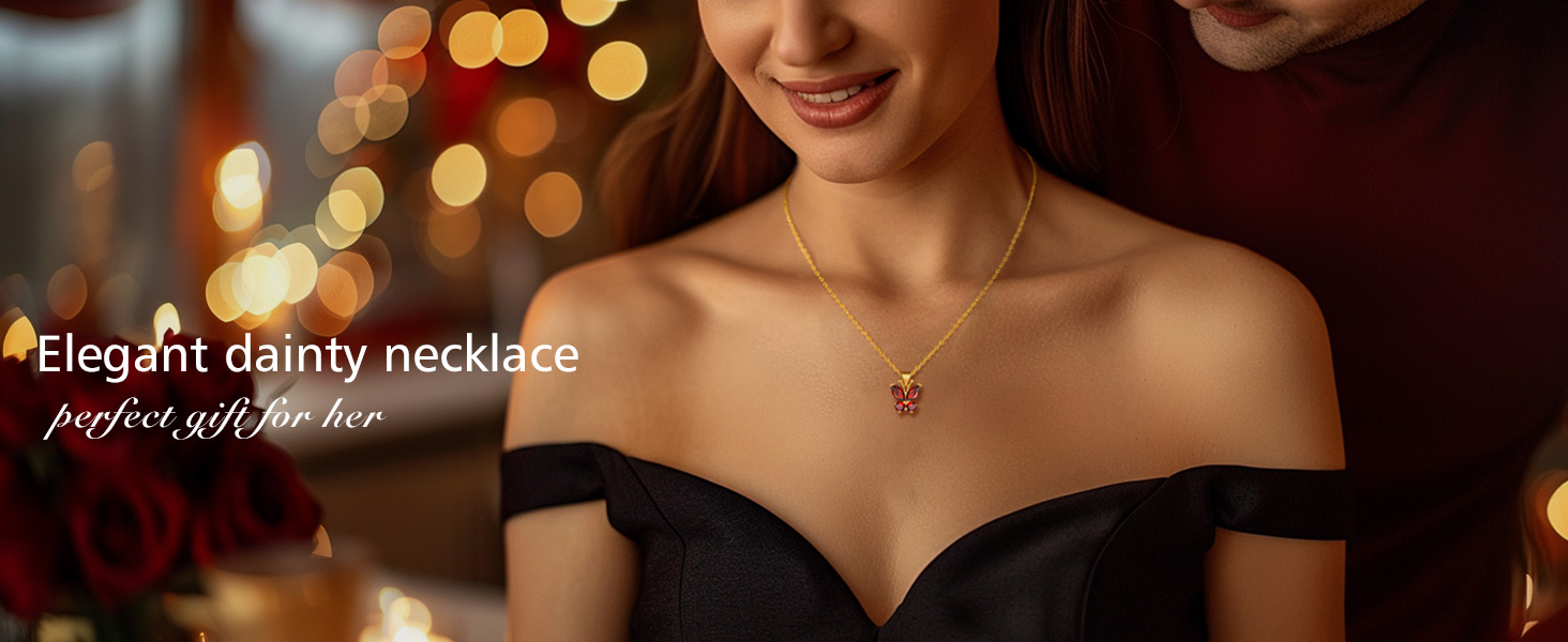 FindChic Dainty Butterfly Necklace Pendants for Women with Birthstones 14K Gold Plated Gemstone Pendant 16'' Chain Birthday Jewelry Gift for Girlfriend Mom Daughter (Box��